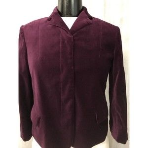 Calvin Klein Women's Cropped Blazer Plum 3 Hidden Button Lined Velour Size 2